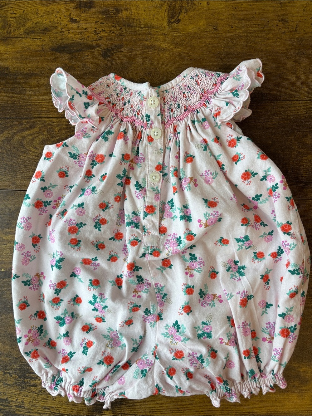 Rachel Riley Pink Floral Smocked Baby Romper - Picture 4 of 5